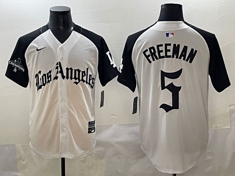 Men 2025 Los Angeles Dodgers #5 Freeman White black Five generations Joint Name Nike MLB Jersey style 5261